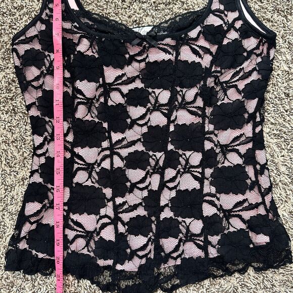 Y2k Dressbarn Black Pink Lace Tank Top Crochet Goth Corset Whimsygoth Small - Picture 4 of 6